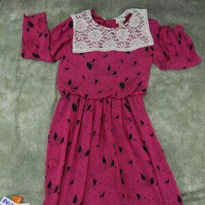 EUC Jane Baar New York Splash Pink Blouson Dress VINTAGE Sheer Size 12 s8423